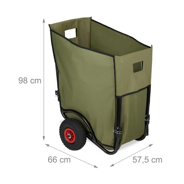 Lombgyűjtő és levélgyűjtő kocsi üresen méretekkel