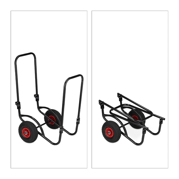 Acélvázas lombgyűjtő kocsi váza kinyitott és összezárt állapotban