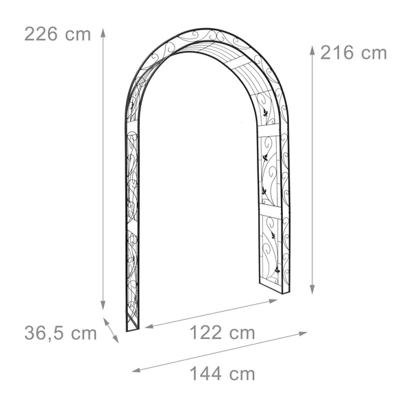 Rózsafuttató kapu XXL méretben méretfeltüntetéssel ellátott fotója