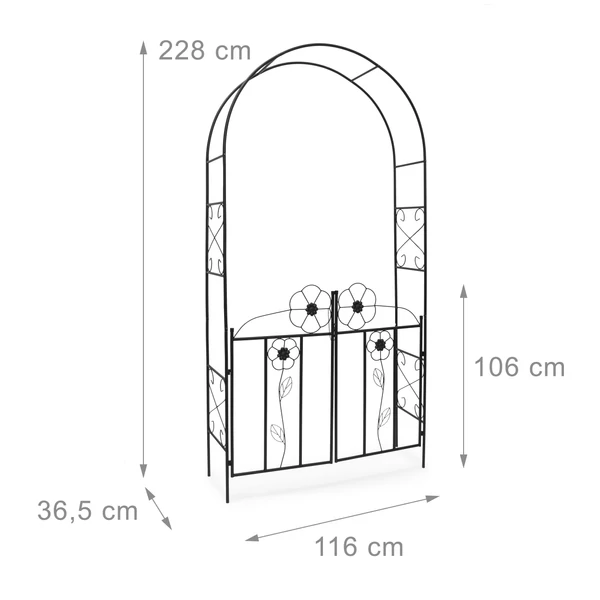 Két drab nyitható kapuval felszerelt rózsafuttató keret és boltív külső méretekkel