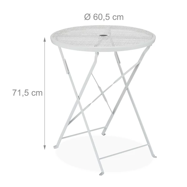 Biko acélból készült összehajtható kerti asztal teraszra és erkélyre fehér színben