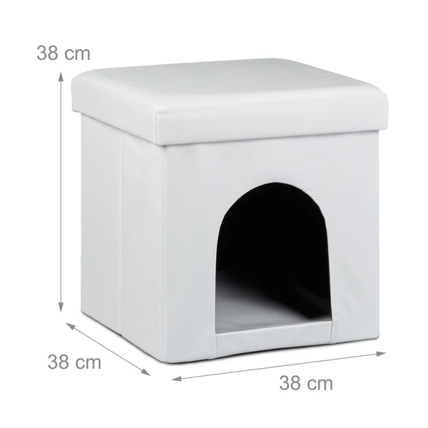 Fehér színű kutya és macska fekhely és puff egyben műbőr kárpitozással