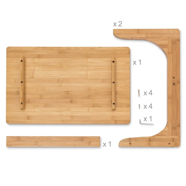 bambusz laptop asztal szétszerelve fődarabokra külső méretekkel