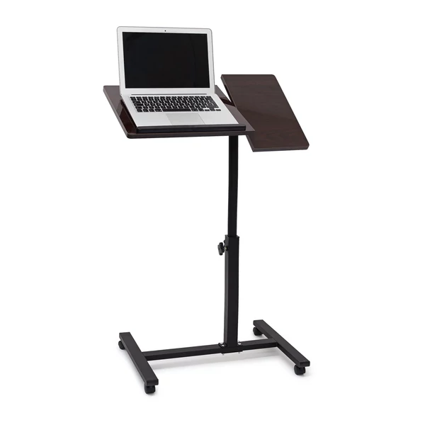 gant laptop tartó asztal és állvány fekete színben egy nagyobb méretű ezüst színű notebookkal