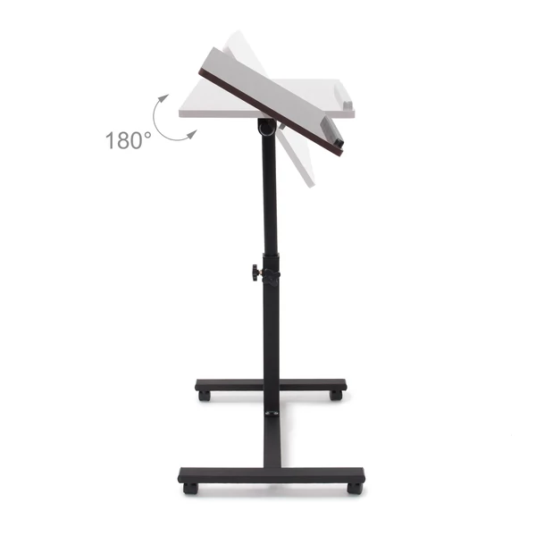 180°-ban dönthető asztallappal szerelt laptop tartó állvány és notebook asztal fekete színben