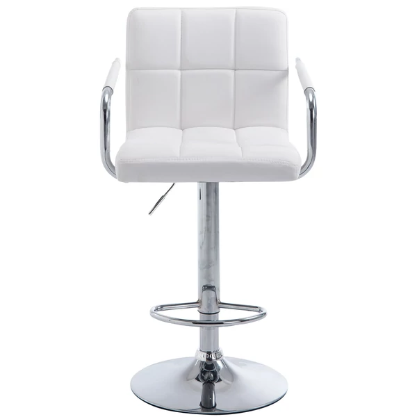 Lucy fehér színű műbőr borítás bárszék szemből készre összeszerelve magas háttámlával karfákkal és állítható talprésszel