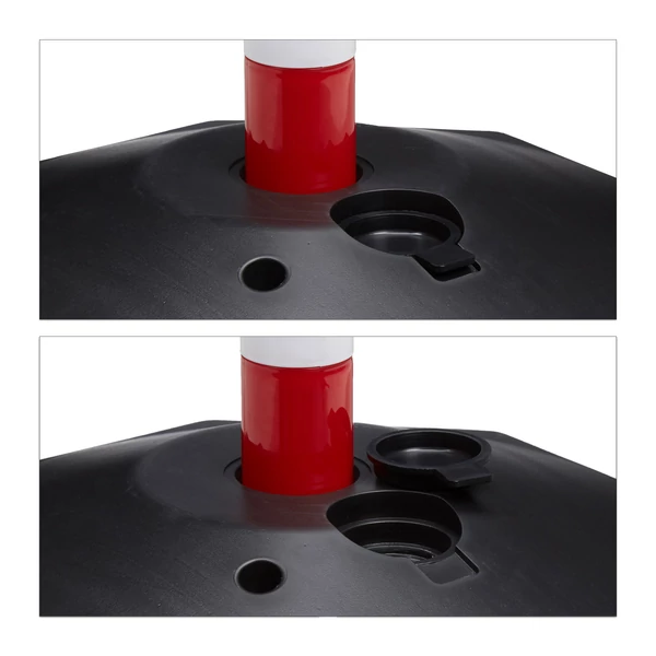 Homokkal illetve vízzel feltölthető parkolásgátló és forgalomterelő oszlop talpa közelről