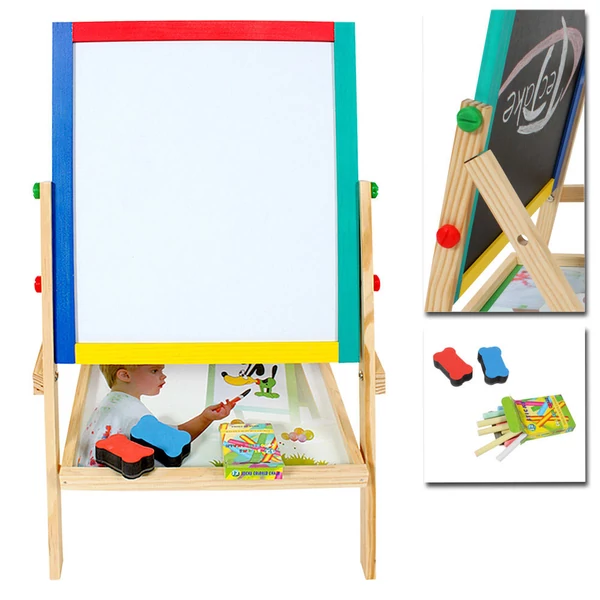 Gyermek rajztábla forgatható kivitelben különböző rajzoláshoz szükséges kiegészítőkkel