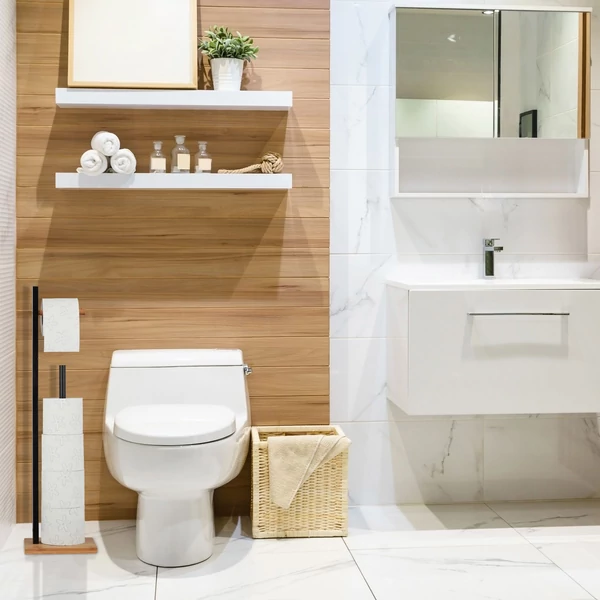 Tori wc papír és pót wc guriga tartó állvány a toalett bal oldalán 6 darab tekerccsel