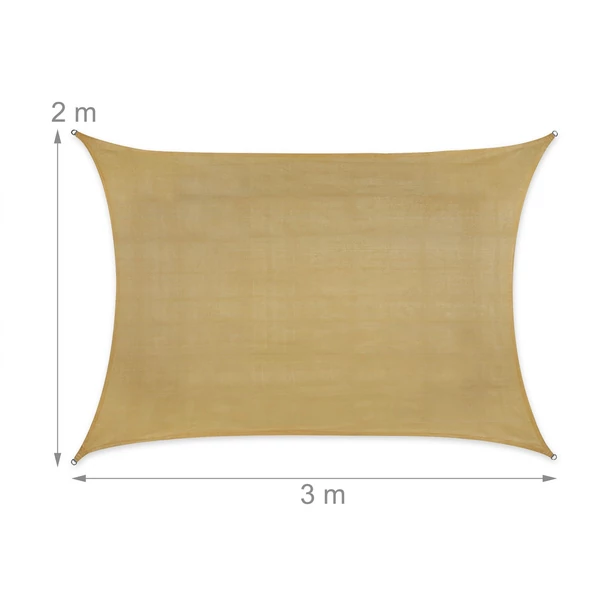 2 x 3 méteres homok színű HDPE napvitorla méretezve