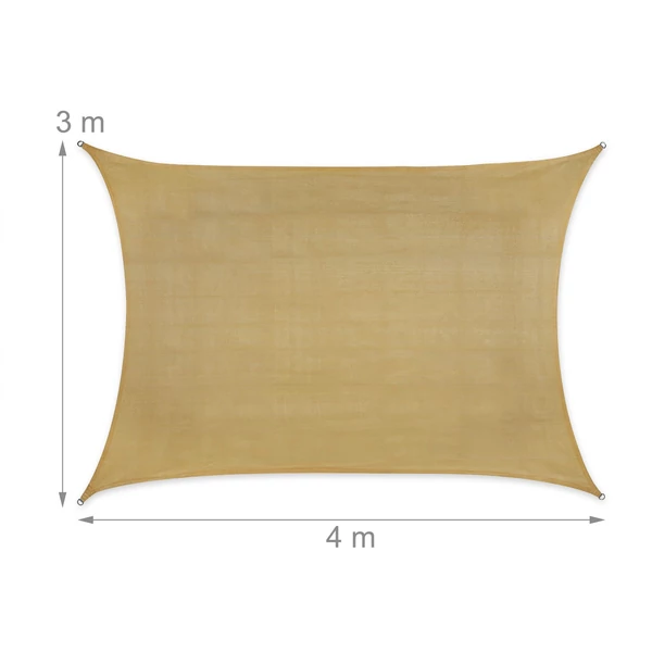 3 x 4 méter méretű HDPE napvitorla homok színben méretezve