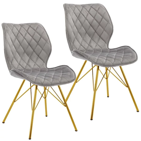 Szürke színű anabell étkezőszék párban arany lábakkal és bársony kárpittal