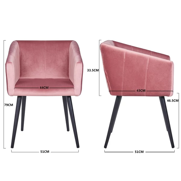 Rózsaszín elza étkezőszék méretekkel ellátott katalógusképe