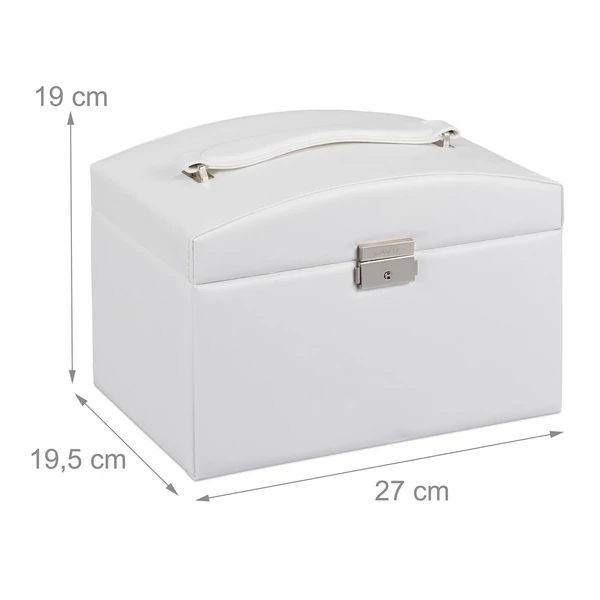  Fehér műbőr króm zárral szerelt ékszertartó dobozka