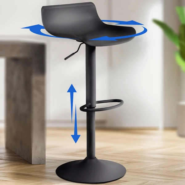 Körveforgatható és állítható magasságú lábtartós fekete színű műanyag ülőrészes aveiro bárszék