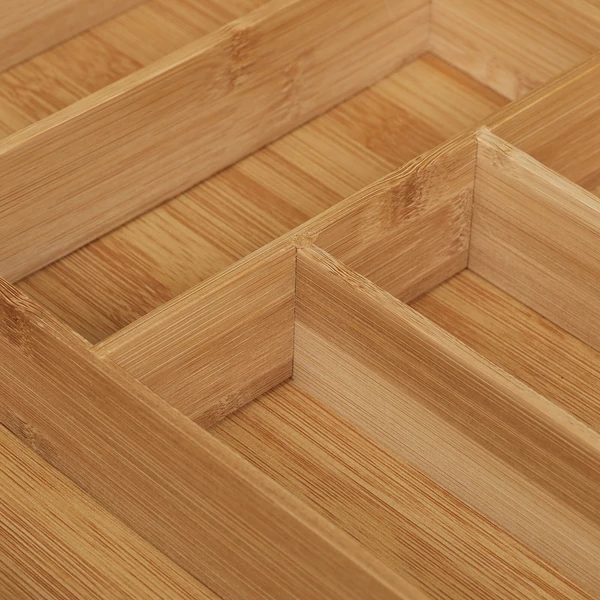 Adala 6 rekeszes bambusz evőeszköztartó és fiókrendszerező belső kiosztása