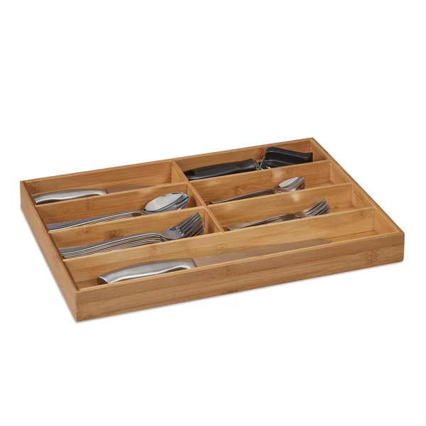 Fatima 7 rekeszes fix kivitelű evőeszköztartó é fiókbetét kanalakkal és késekkel feltöltve
