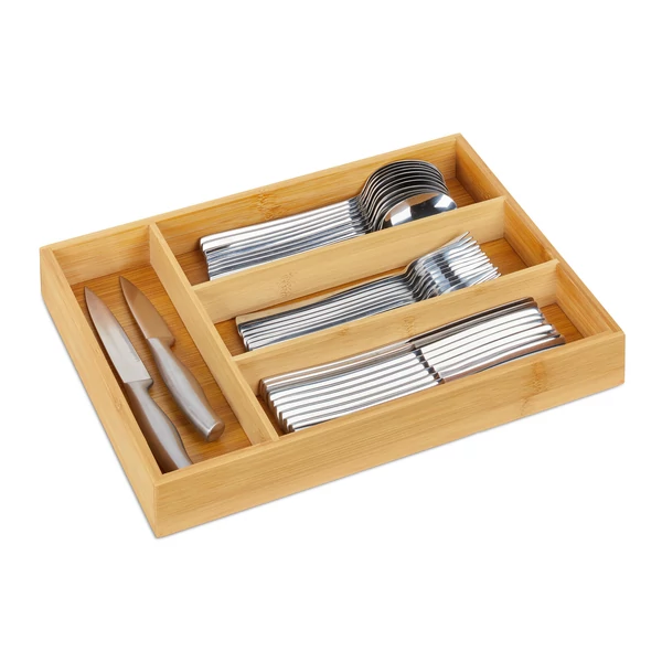 Olívia kisméretű evőeszköztartó fiókbetét fix kivitelben kanalakkal villákkal és késekkel telepakolva