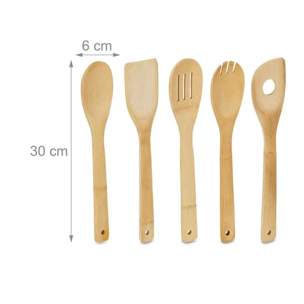 Bambuszból készült konyhai eszközkészlet méretekkel