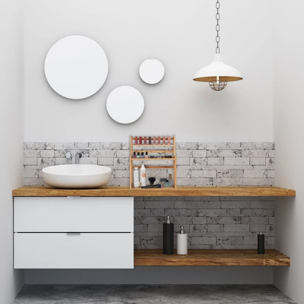 Akyso bambusz polc a fürdőszobában a mosdószekrényen elhelyezve kozmetikumok rendszerezéséhez