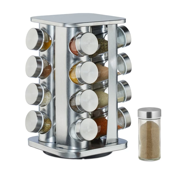 Holla fűszertartó állvány 16 tégellyel rozsdamentes acél állvánnyal valódi üveg tartókkal