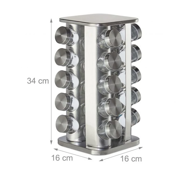 Holla 20 üveges forgatható rozsdamentes acél fűszertartó állvány méretezve