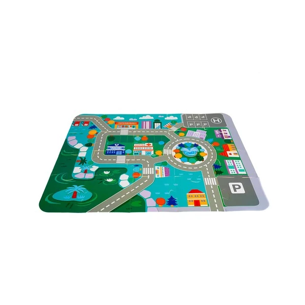 Városépítő Fakocka Gyerekeknek 115 Darabos + Puzzle Szőnyeg