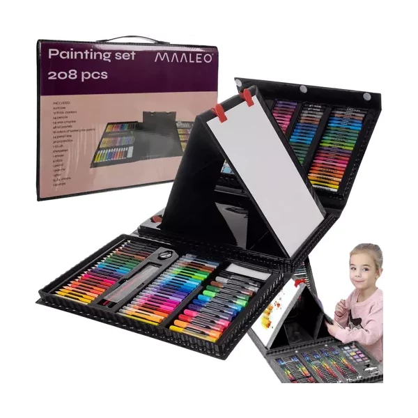 208 részes rajzkészlet és festőkészlet rajzlap tartóval és számtalan apróbb elemelle