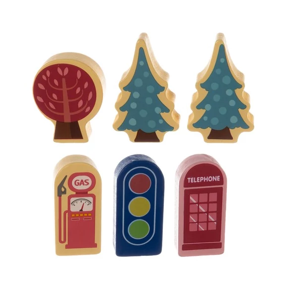 Városépítő Fakocka Gyerekeknek 100 Darabos + Puzzle Szőnyeg + Tárolódoboz + Tárolózsák