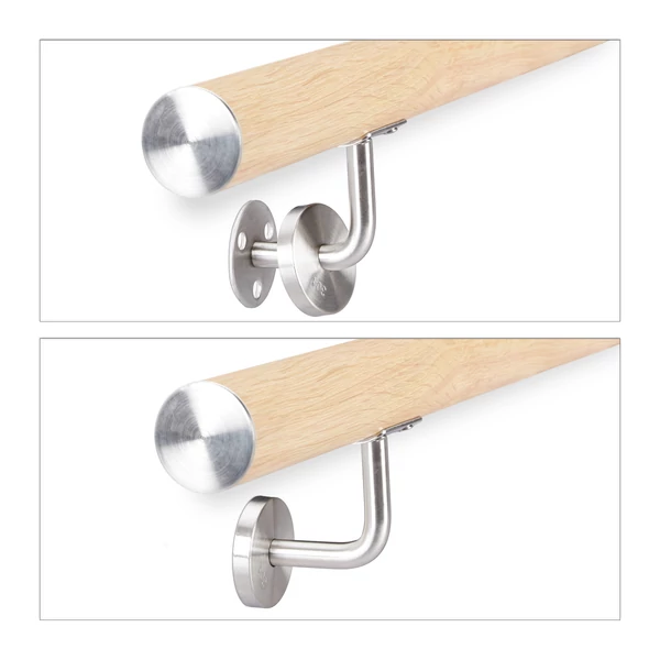 Bükkfa mintájú rozsdamentes acél kültéri és beltéri lépcsőkorlát falra szerelve