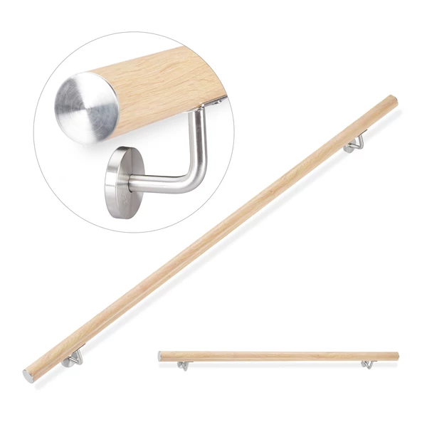 150 cm széles fali lépcsőkorlát világos bükkfa mintával