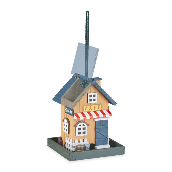 Kültéri felakasztható madáretető kinyitható tetővel amelyen keresztül feltölthető eleséggel