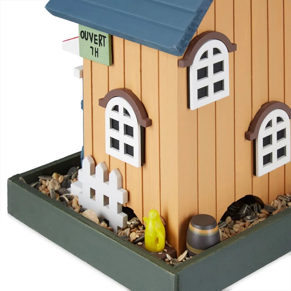 dekoratív kerti madáretető házikó tetővel