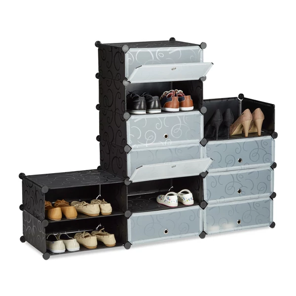 DIY cipősszekrény fekete színben 3 oszlopban