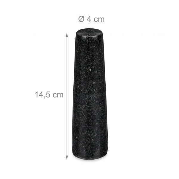 Antracit színű valódi gránit mozsártörő külső méreteivel