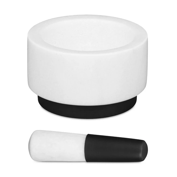 Polrozott fehér márvány mozsár gumirozott talppal és mozsártörővel