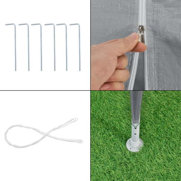 6 x 3 méteres rendezvénysátor lábainak rögzítése a kertben a rögzítőcsapok leszúrásával