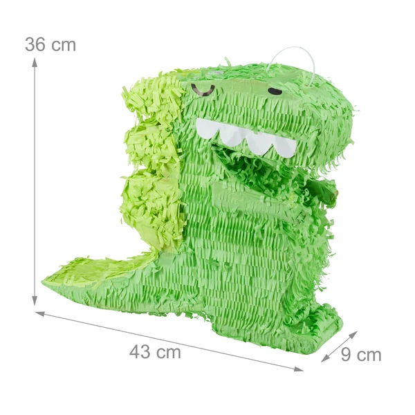Dínó alakú zöld színű pinata külső méretekkel 
