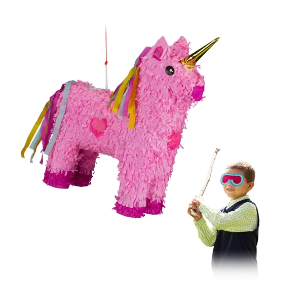rózsaszín egyszarvú pinata színes születésnapi party dekoráció