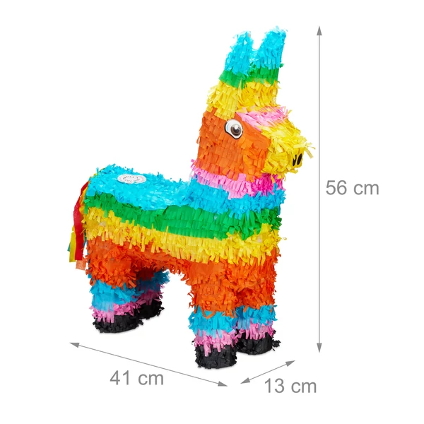 Láma formájú színes pinata méretekkel