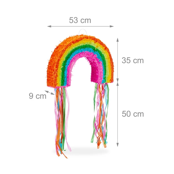 Szivárvány formájú papír pinata méretekkel
