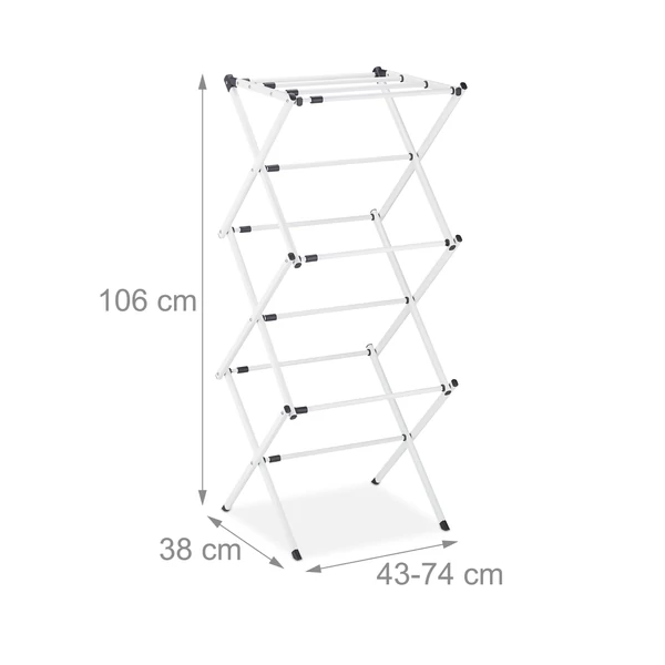 Létraszerűen összecsukható ruhaszárító toronyállvány fehér színben méretekkel