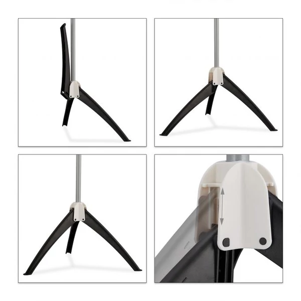 Felhajtható lábakkal felszerelt műanyag állványos ruhaszárító összecsukható kialakítással