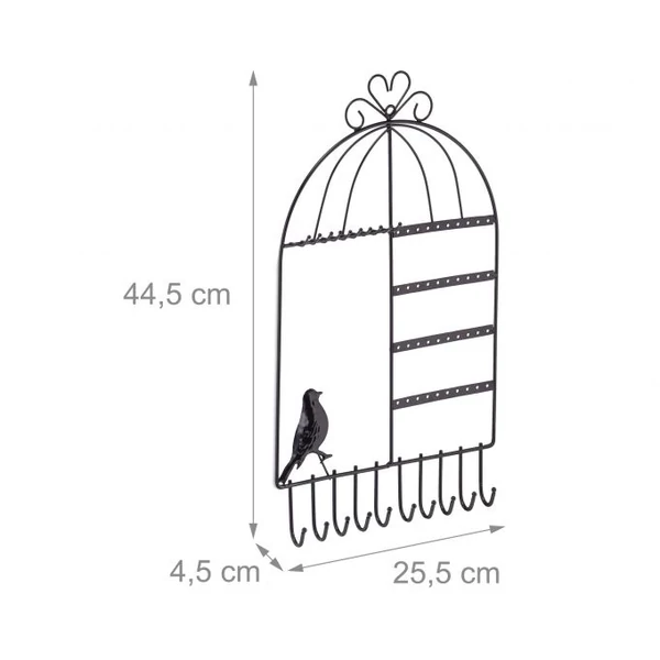 Bird falra szerelhető ékszertartó állvány méretekkel ellátott katalógusképe