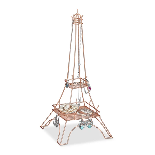 Arany színű fém Eiffel torony alakú álló ékszer tartó állvány