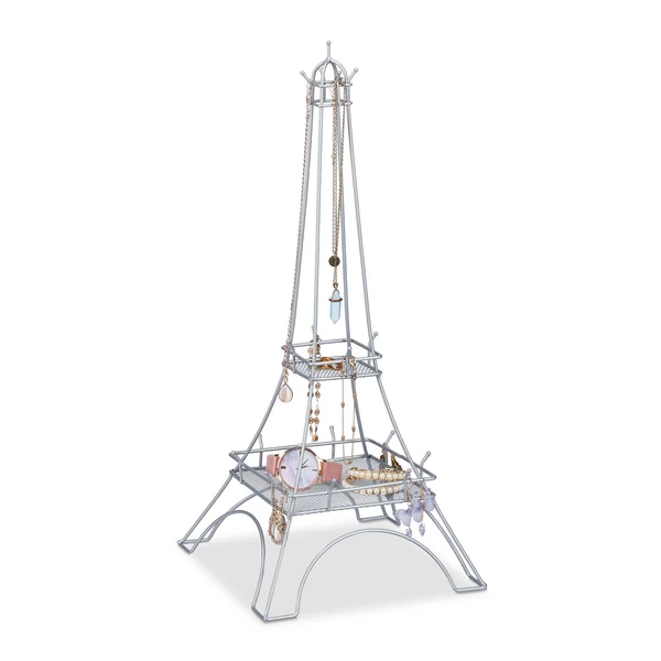 Eiffel torony alakú álló ékszertartó állvány több akasztóval és kampóval