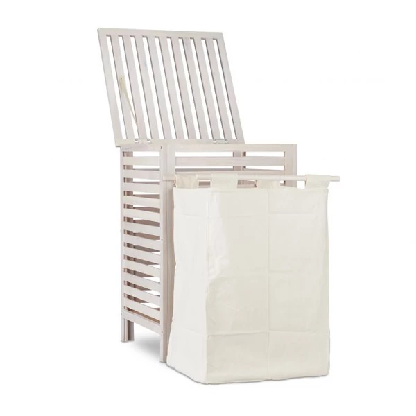 Ava fehér színű diófa szennyestartó kivehető szennyeszsákkal üresen