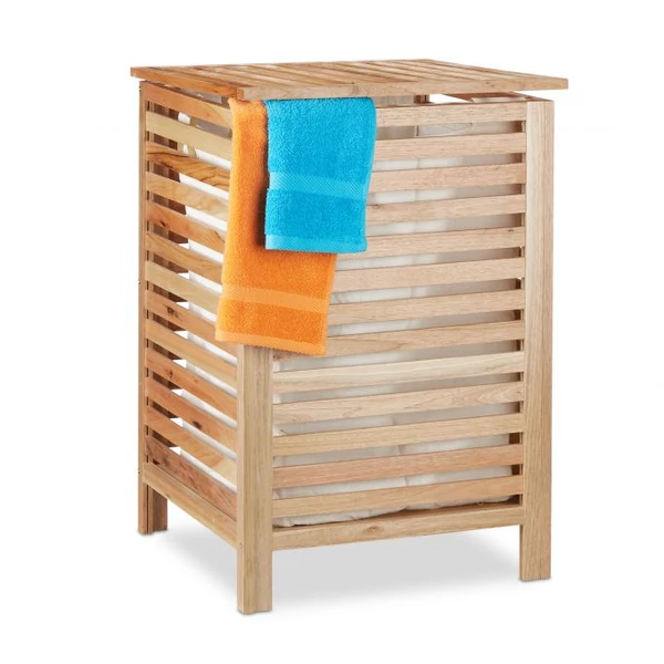 Ava dió szennyestartó natúr színben csukott állapotban kék törölközővel