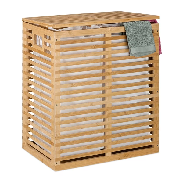 Bambusz mosókosár két kivehető zsákkal