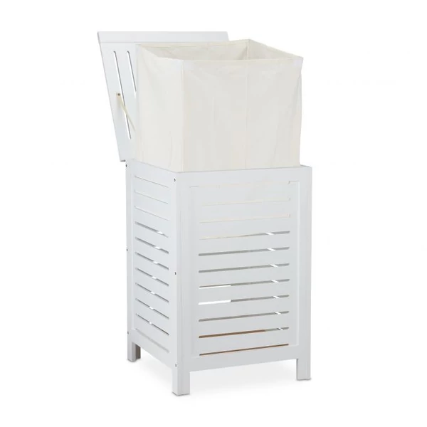 Noah fehérre lakkozott fenyő fából készült szennyestartó kivehető textil szennyeszsákkal